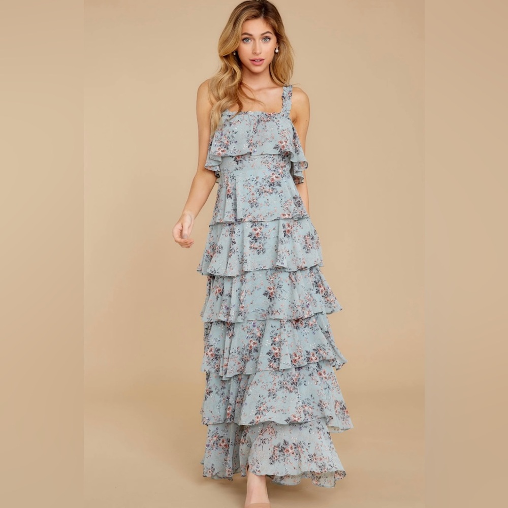 Beautiful light blue floral ruffled dress